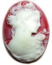 40x30mm Oval Fashion Cameo - Ladys Head in White on Ruby
