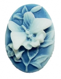 25x18mm Oval Fashion Cameo - Butterfly and Lilies - Pack of 2