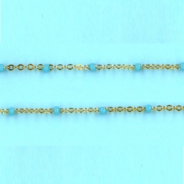 1.32mm x 2.2mm 14kt Gold Chain Flat cable -Enamel TURQUOISE-0.6 mm space between enamel beads - 5FT