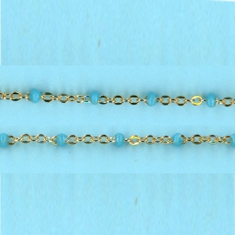 1.55mm x 2.05mm 14/20 Gold Filled Chain Flat cable -Enamel TURQUOISE-0,6 mm space between enamel beads - 10FT