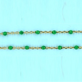 1.55mm x 2.05mm 14/20 Gold Filled Chain Flat cable -Enamel TRANSPARENT GREEN-0,6 mm space between enamel beads  - 10FT