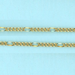 2.15mm x 2.9mm x 1.34-2.25mm x 5.2mm 14/20 Gold Filled Chain FLAT Figaro 5 short links 1 long link - 10FT