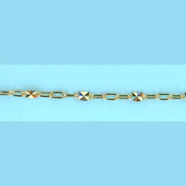 2.25mm X 4.1-1.55mm X 3.65mm Light Paper Clip 3 Plain And 1 Link Large Shiny Squares Texture - 14/20 Gold Filled Chain 10FT