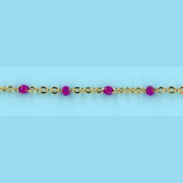 1.66mm X 2mm Flat Cable -Enamel Pink- 6 mm Space Between Enamel Beads  - 14/20 Gold Filled Chain 10FT