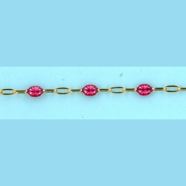 1.6mm x 3.7mm Long Alternating Cable with 3 Plain Links and 1 Transparent Pink Enamel Link - 14/20 Gold Filled Chain 10FT