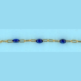 1.6mm X 3.7mm Long Alternating Cable 3 Plain Links and 1 Enamel Link Transparent Blue Sapphire - 14/20 Gold Filled Chain 10FT