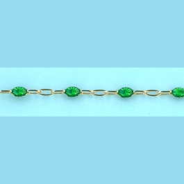 1.6mm X 3.7mm Long Alternating Cable 3 Plain Links and 1 Enamel Link Transparent Green Emerald - 14/20 Gold Filled Chain 10FT