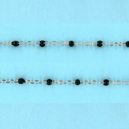 1.32mm x 2.2mm Sterling Silver Chain DC cable SILVER-Enamel BLACK- 6 mm space between enamel beads - 10FT