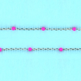 1.32mm x 2.2mm Sterling Silver Chain DC cable SILVER-Enamel  ROSE- 15 mm space between enamel beads - N02 - 10FT