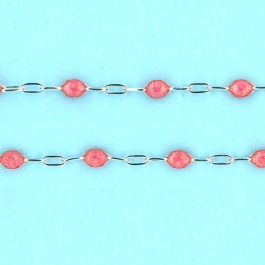 2.45mm x 4.15-1.6mm x 3.5mm Sterling Silver Chain Long alternated ROSE enamel every 3 links links, chain WHITE SILVER - 10FT