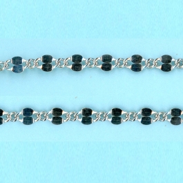 2.1mm x 3mm x 1.15-3.45mm x 5.8mm Sterling Silver Chain Figaro 1 short links 1 long link hammered in the center - 10FT