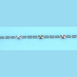 2.25mm x 4.15-1.6mm x 3.5mm Light Paper Clip 1 Plain 3 Link Hammered With Large Shiny Square Sterling Silver Chain 10FT