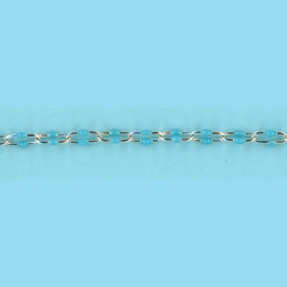 2.78mm x 5.5mm Light Paper Clip, Turquoise Enamel On Both Sides Of The Link, Sterling Silver Chain 10FT