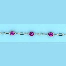 2.45mm x 4.15-1.6mm x 3.5mm Long Alternating Cable with Transparent Dark Rose Enamel Every 3 Links - Sterling Silver Chain 10FT