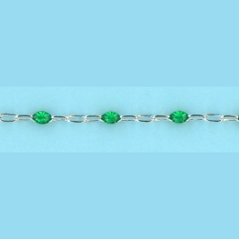 2.45mm x 4.15-1.6mm x 3.5mm Small Paper Clip With Transparent Green Enamel Every 3 Links, Sterling Silver Chain 10FT