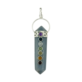 Angelite Double Terminated Bridge With 7 Chakra Bead Pendant