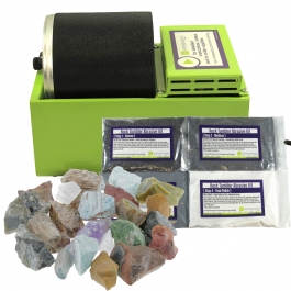 WireJewelry Single Barrel Rotary Rock Tumbler Starter Kit, Includes 1.5 Pounds of Rough Madagascar Stone Mix and a Single Batch of 4 Step Abrasive Grit and Polish